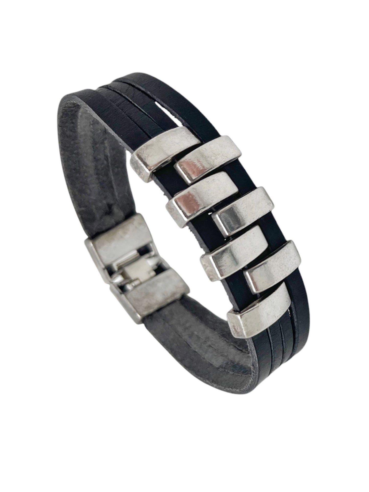 Pulsera Escala en cuero negro