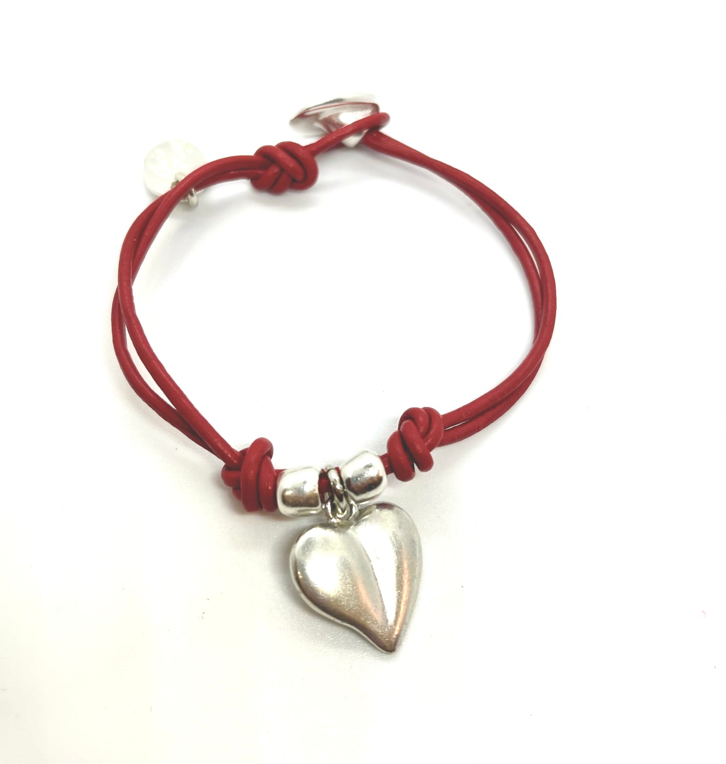 Pulseira MyLove em couro vermelho e banho de prata