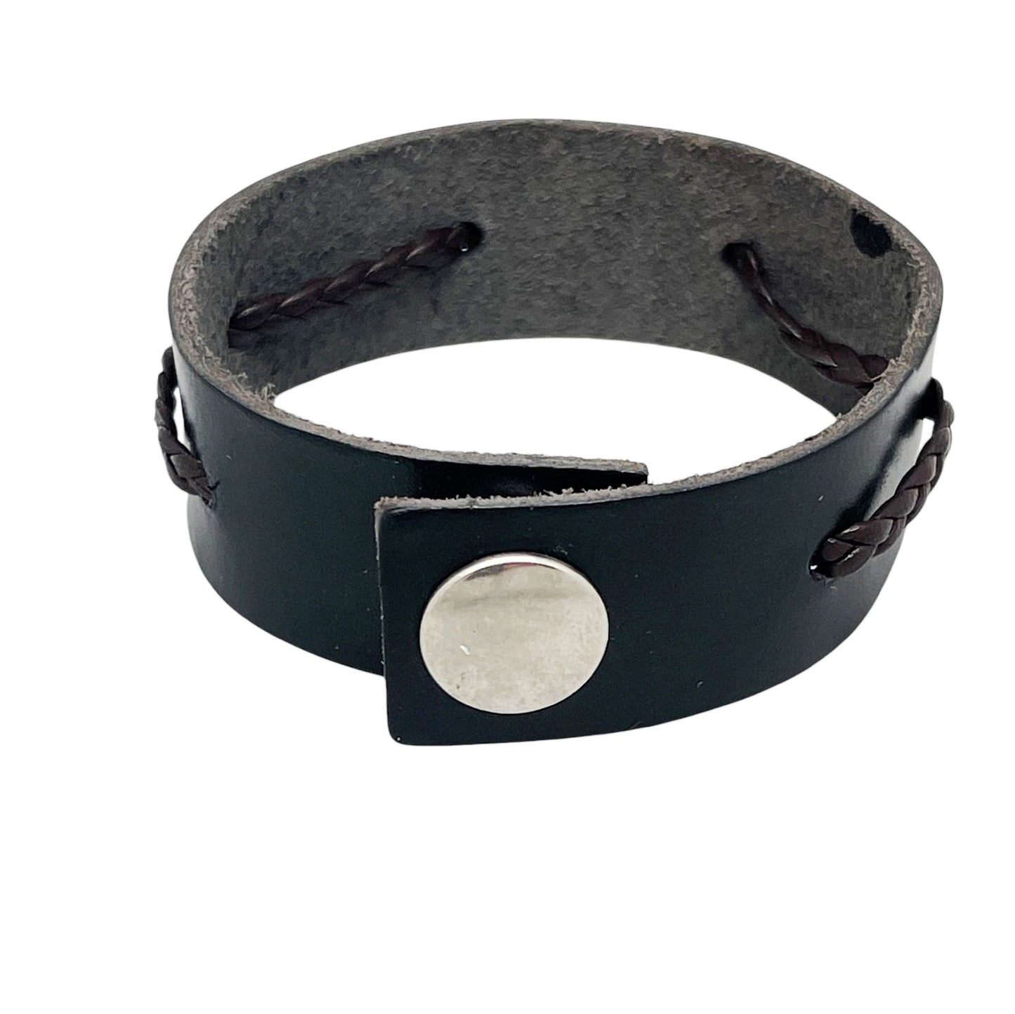 Pulsera brazalete en piel negro con trenzado