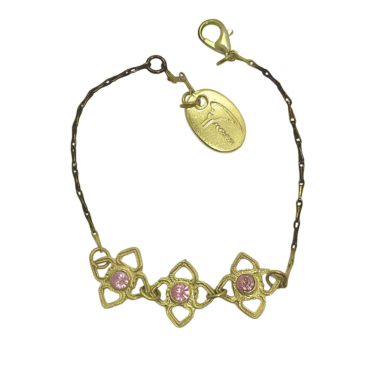 Pulsera Mismy dorado Tres flores y cristal SW color rosa