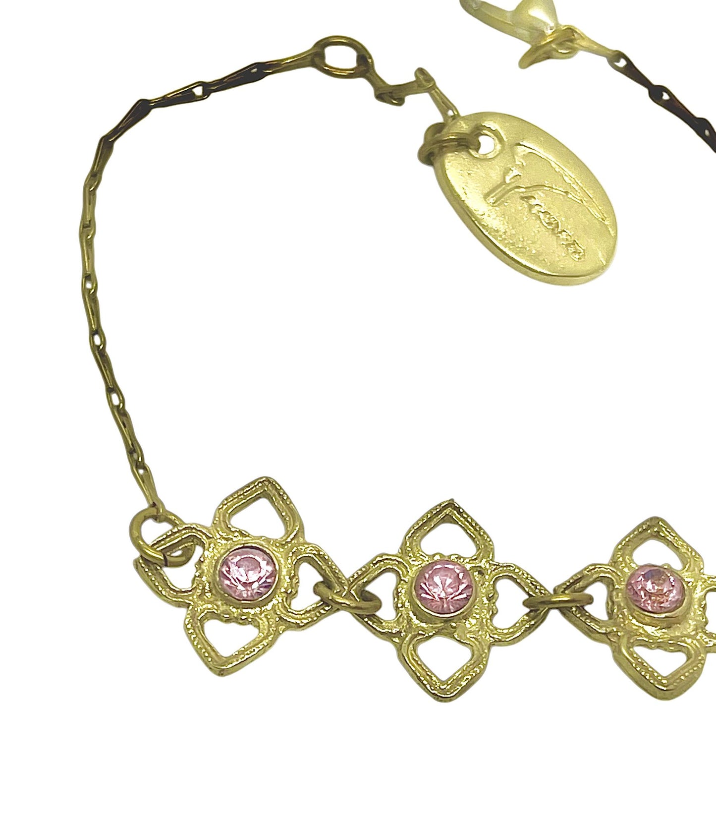 Pulsera Mismy dorado Tres flores y cristal SW color rosa