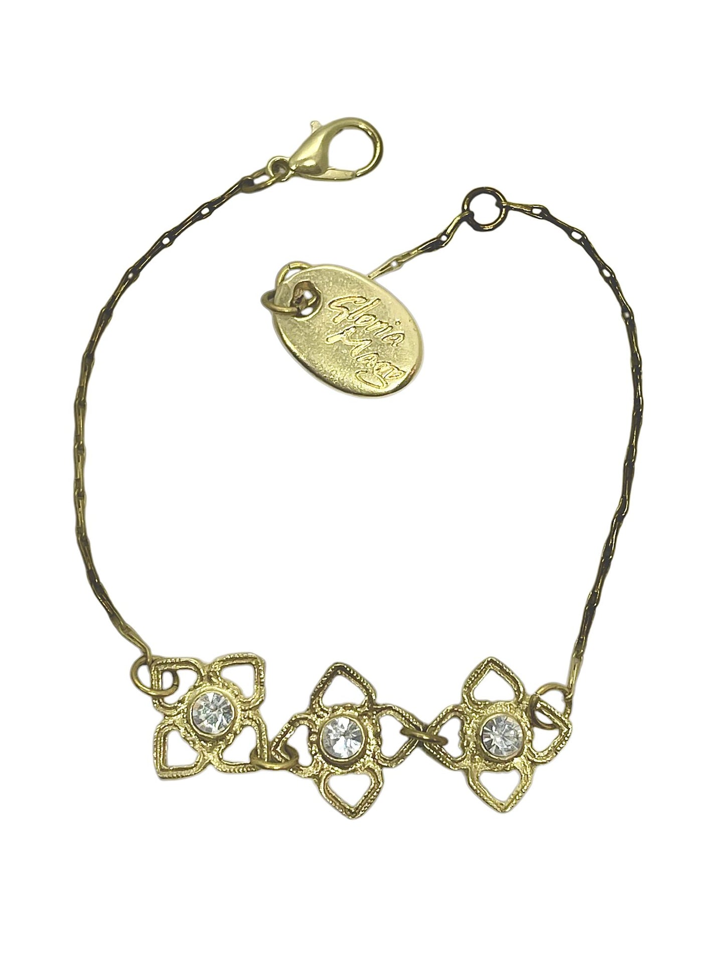 Pulsera Mismy dorado Tres flores y cristal SW color cristal