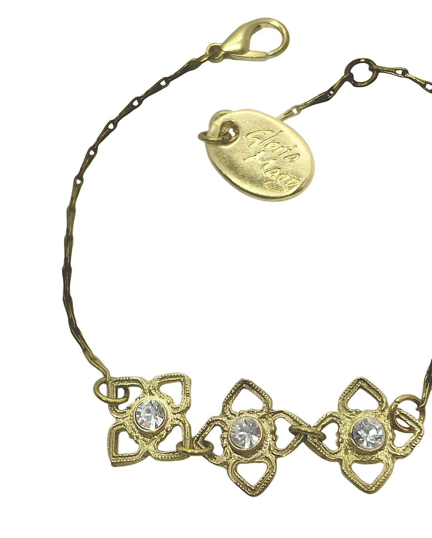 Pulsera Mismy dorado Tres flores y cristal SW color cristal