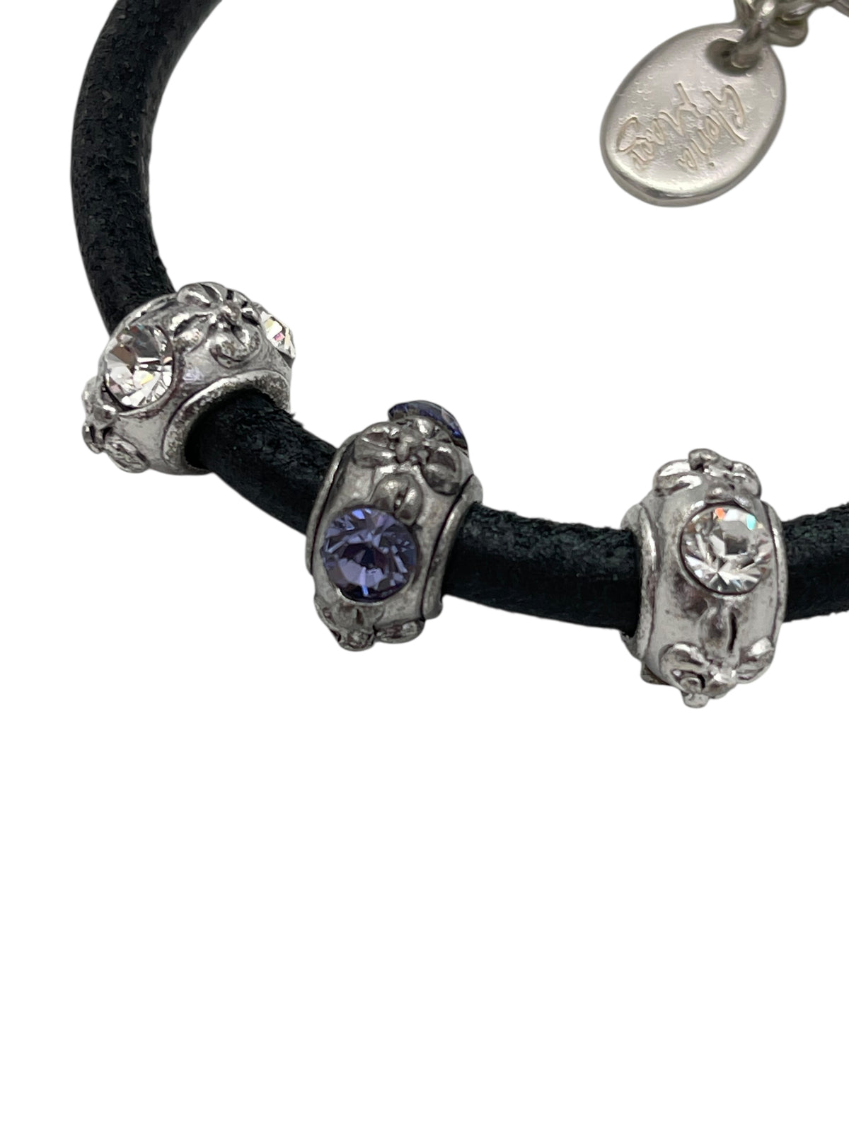 Pulsera cuero Tricolor con cristales de Sw en plata 10µ
