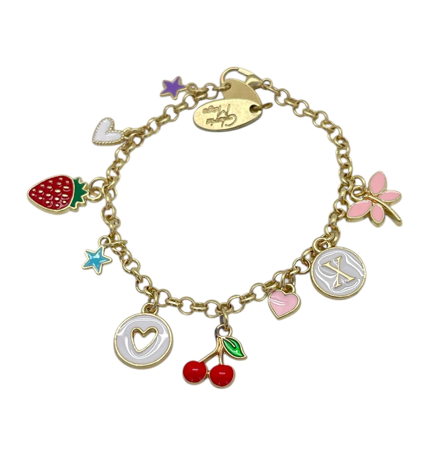 Pulsera charms multicolor latón en dorado