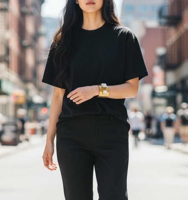 Brazalete ancho latón dorado y cristales diseño Gloria Mago