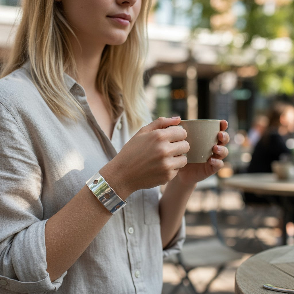 Pulseira "Laguna", punho largo em latão banhado a ouro