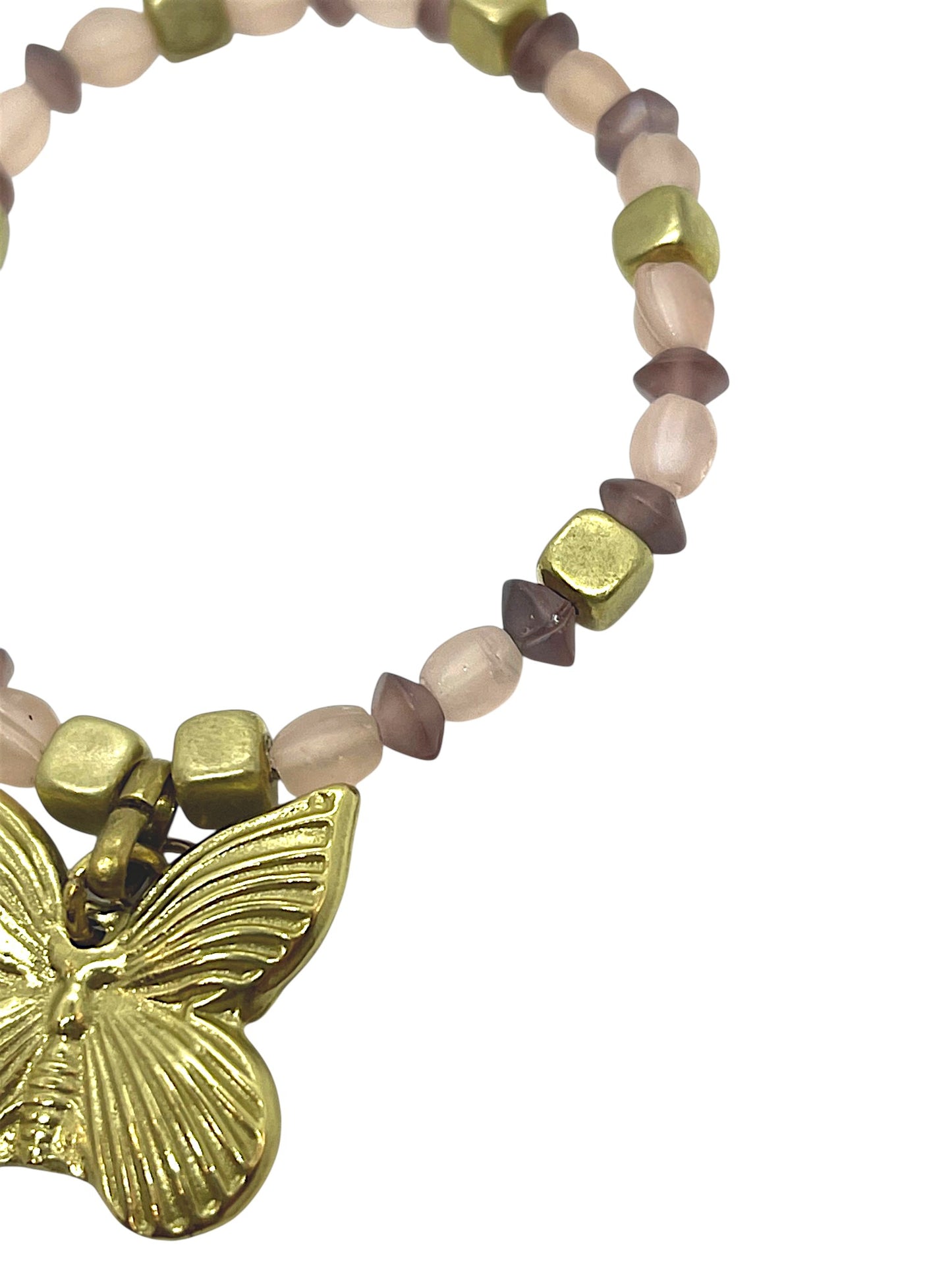 Pulsera mariposa elastica en plata y verdes cristal o dorado y rosas
