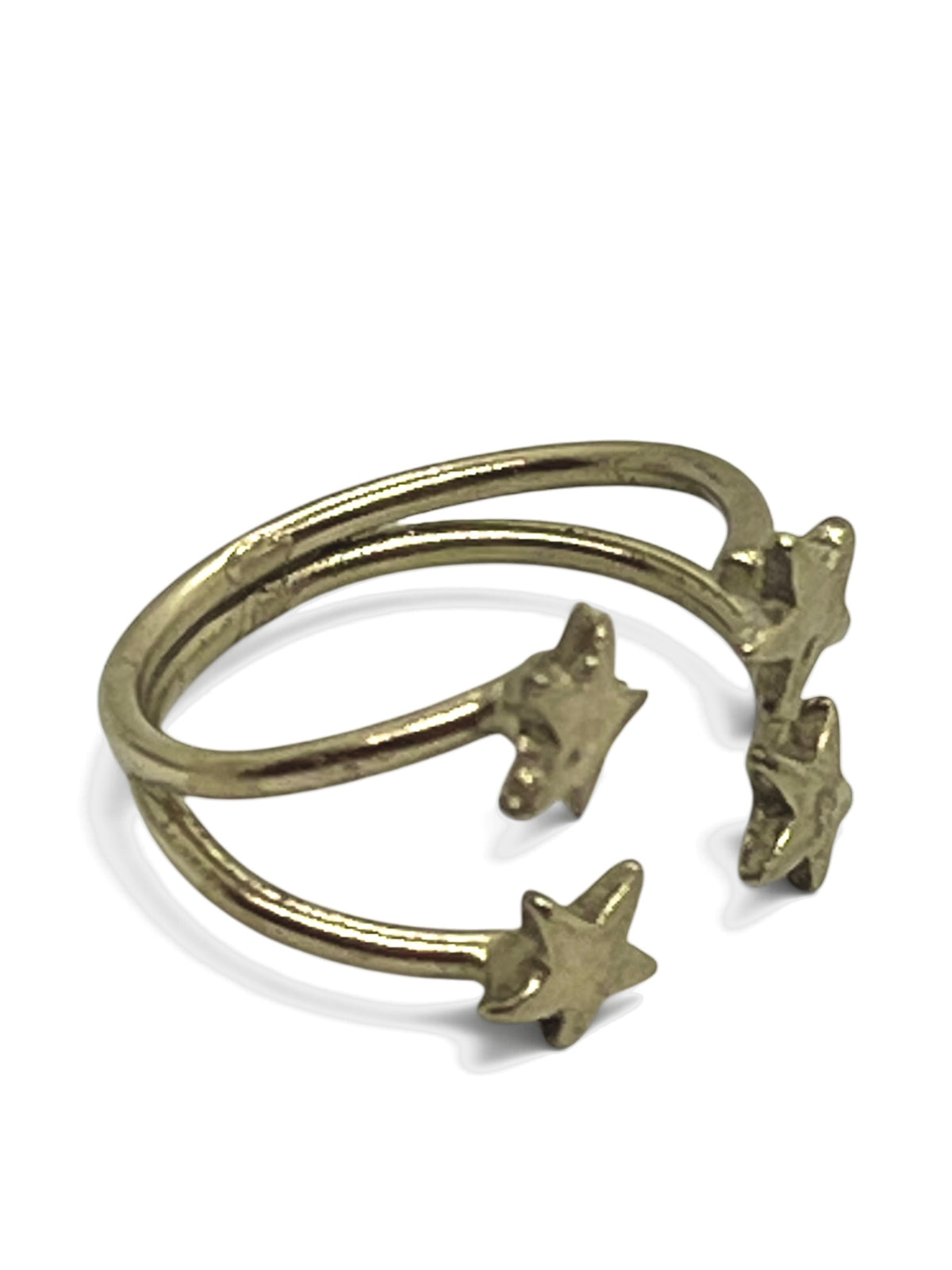 Anillo doble estrella abierto latón plata 10µ o dorado