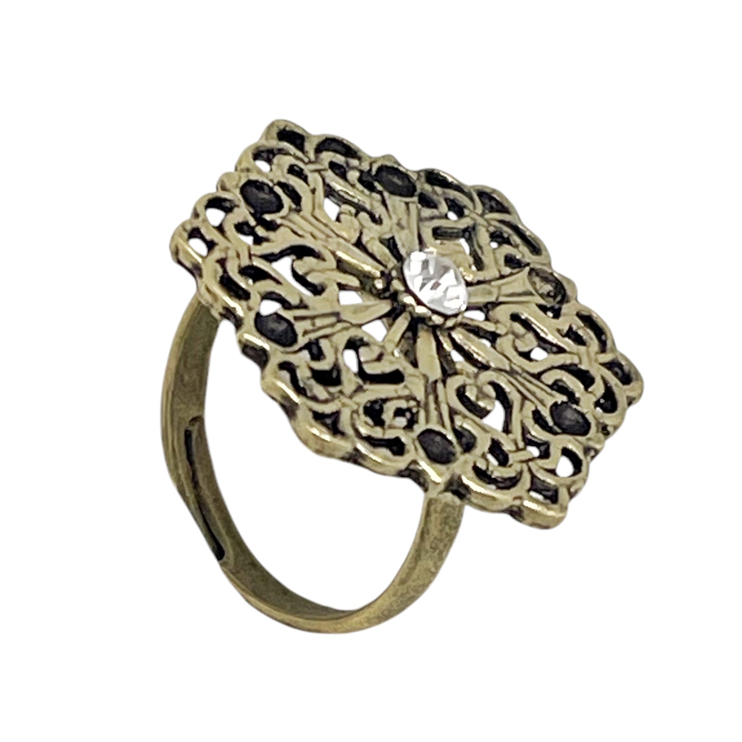 Anillo Retro cristal negro y dorado envejecido chapado