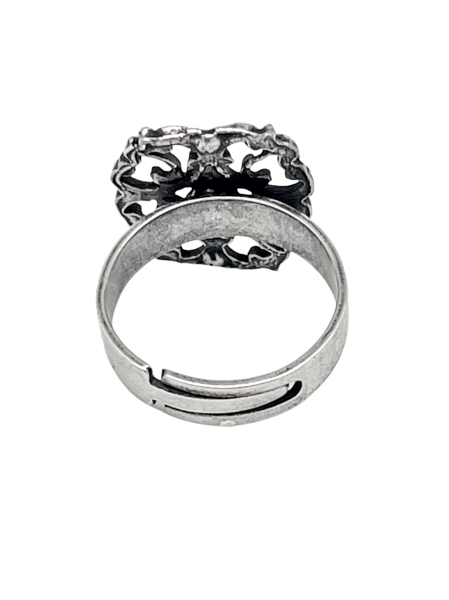 Anillo Vintage oval y cristal negro plata envejecida