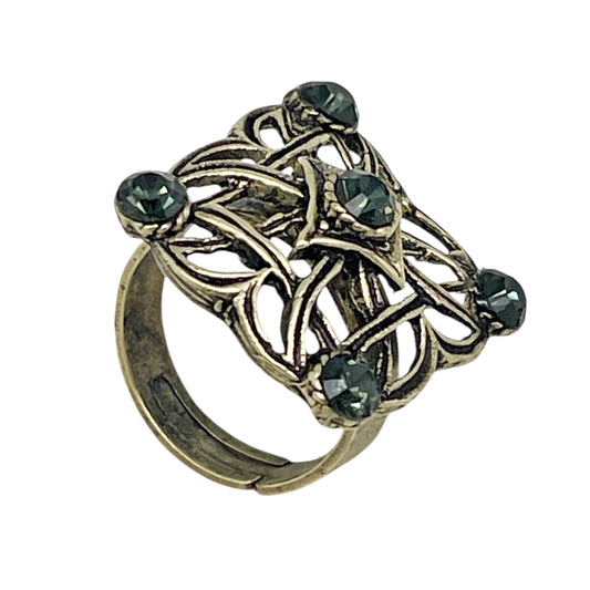 Anillo cuadrado Enredado en dorado y cristal black diamond