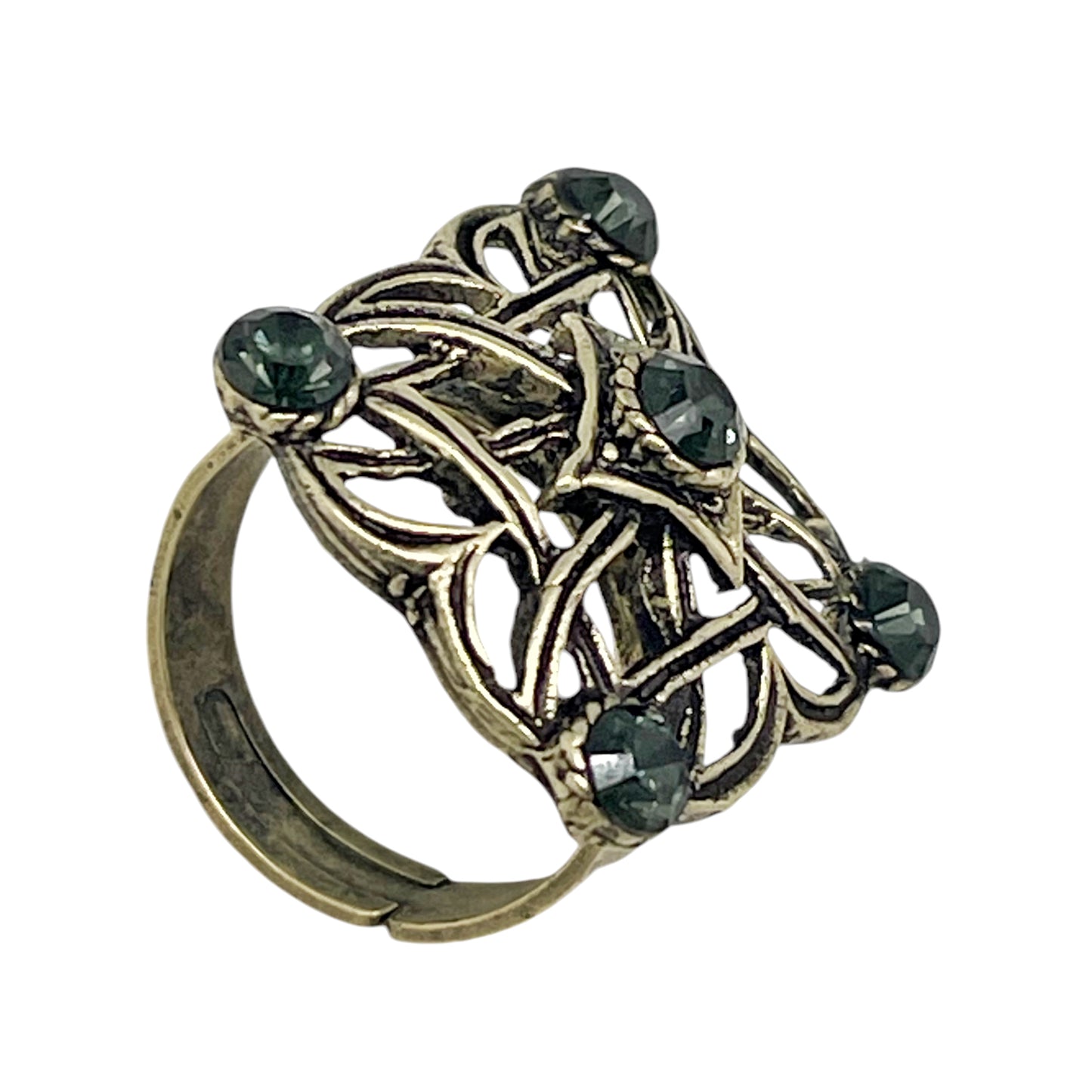 Anillo cuadrado Enredado en dorado y cristal black diamond