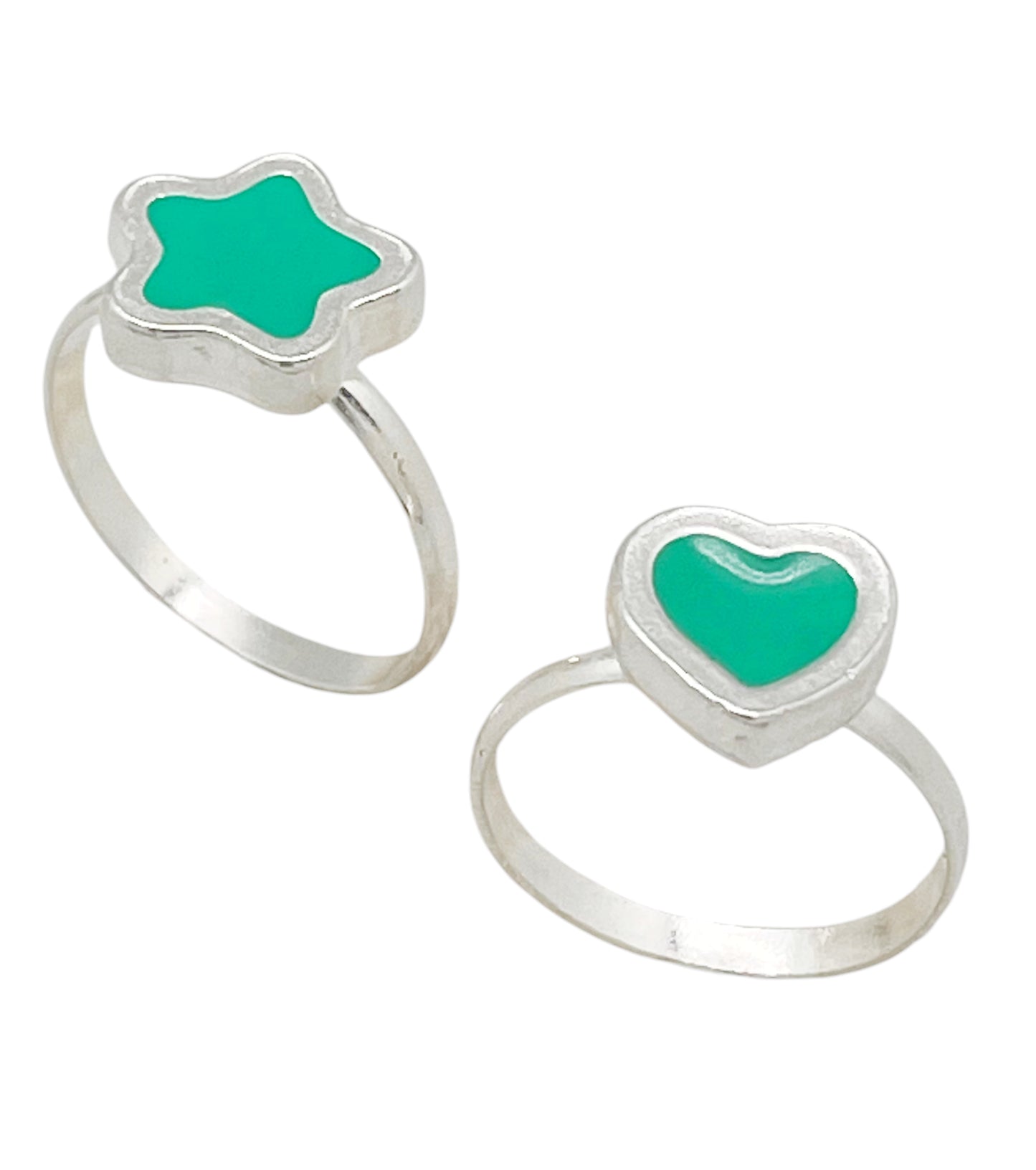 Pareja anillos Colors en plata 10µm y color verde