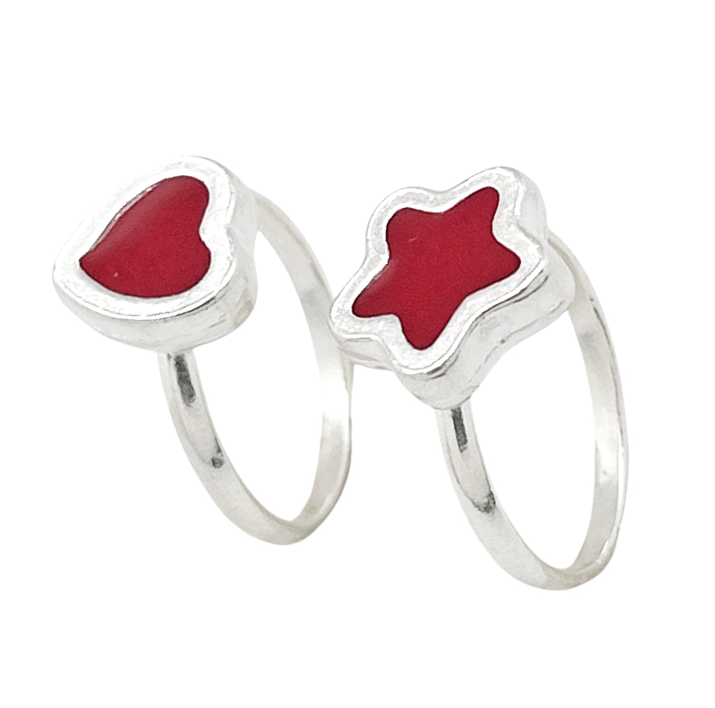 Pareja anillos Colors en plata 10µm y color rojo