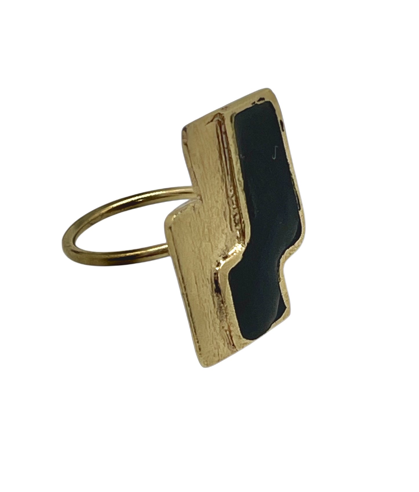 Anillo Escala en dorado con laca negra T14