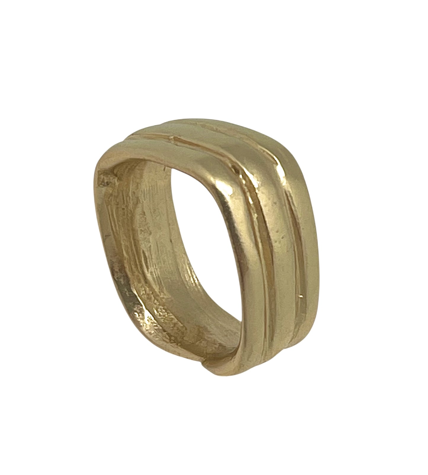 Pareja de anillos cuadrados Lineas dorado chapado-latón