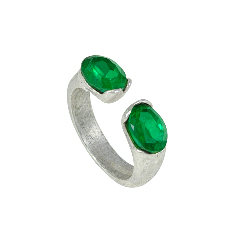 Anillo doble cristal abierto alianza plata 10µ cristal Sw esmeralda