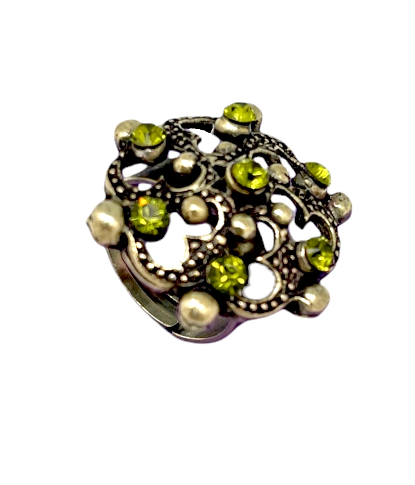 Anillo Vintage cristales SW en redondo dorado y olivina