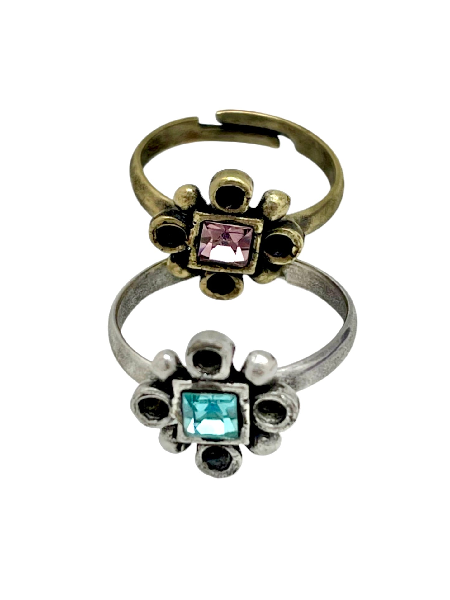 Conjunto de anillos mix cristal SW rosa-azul