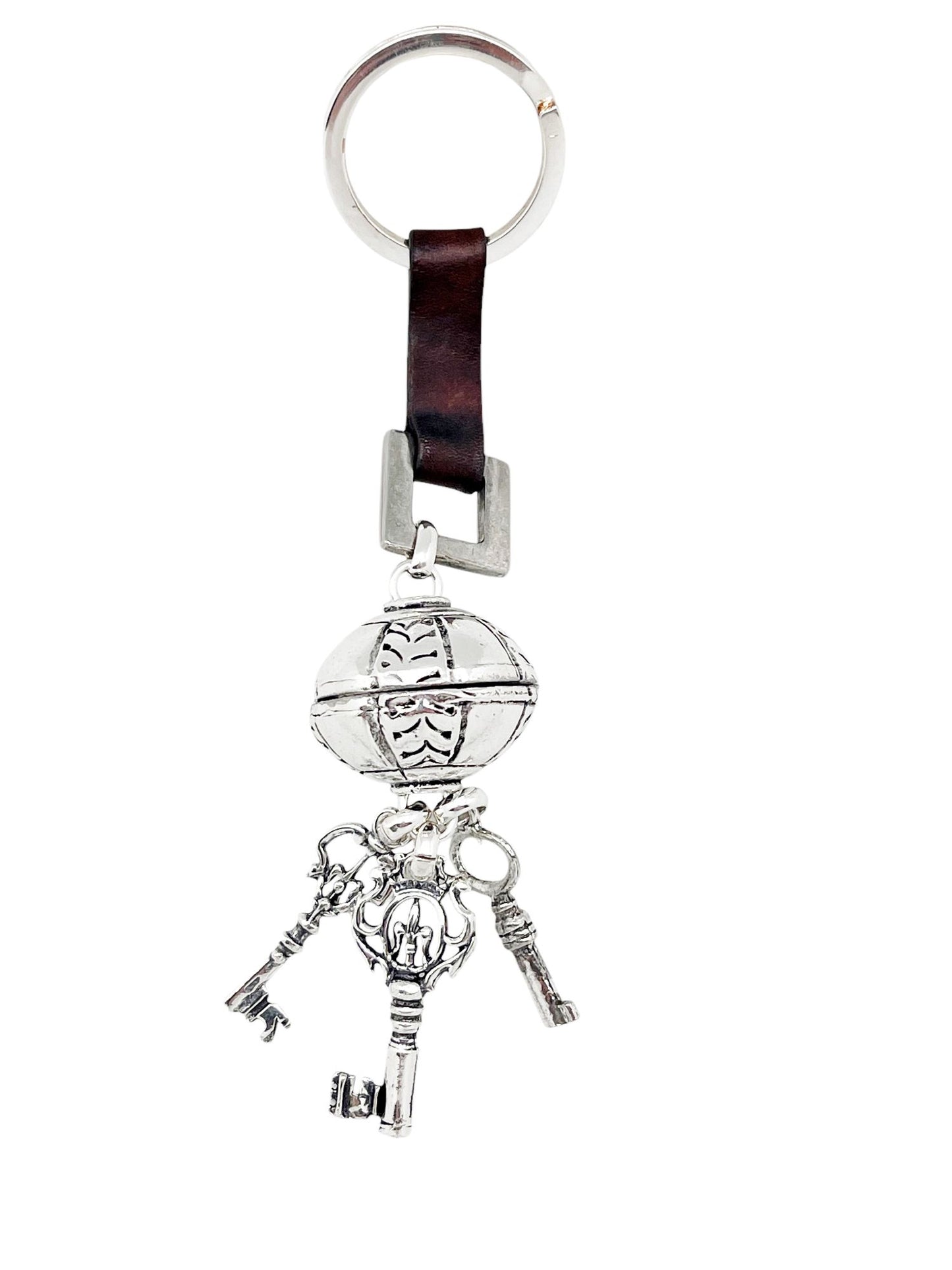 Cuelgabolso_llavero esfera con llaves en plata chapado
