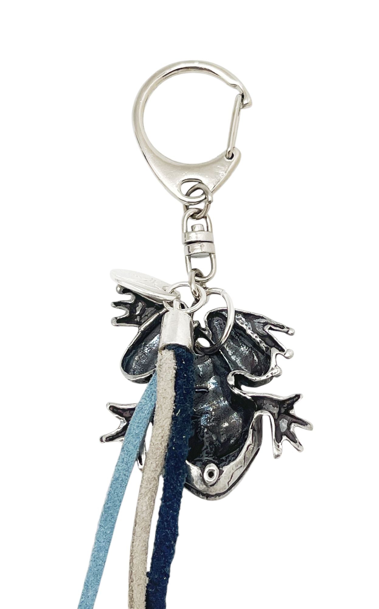 Llavero Rana Azul ne plata chapado y piel