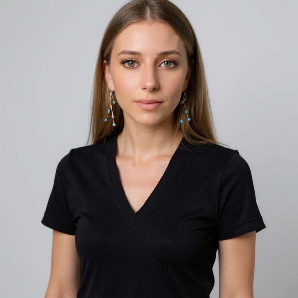 Pendiente Columpio Doble multicolor plata 925 y cristal Plta Única