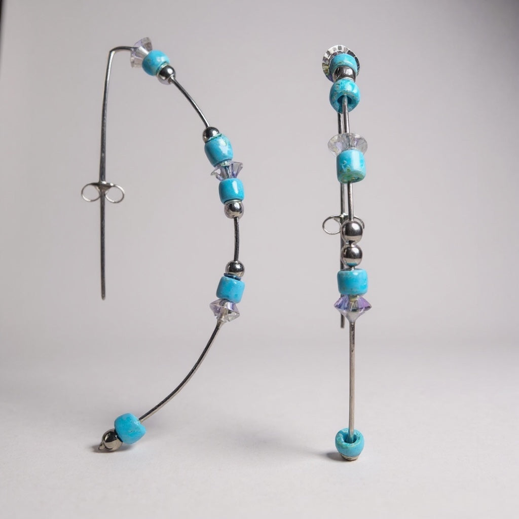 Pendiente tipo aro en plata 925 azul y cristal Sw irisado_ Plata Úncia