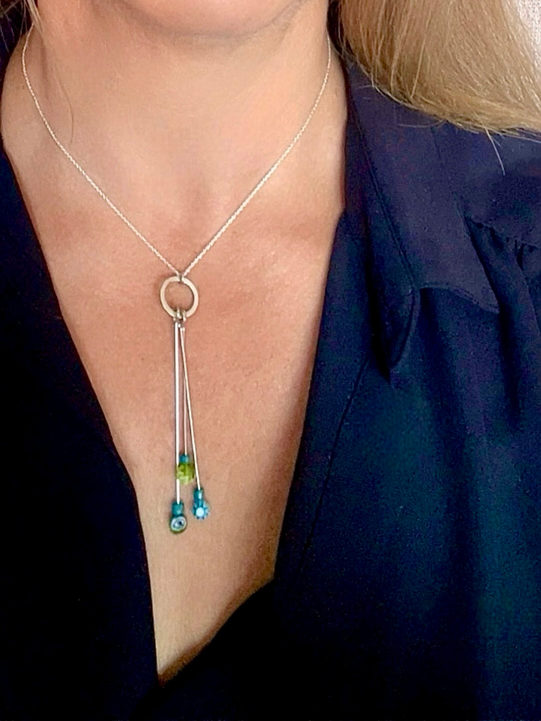 Collar Multicolor plata de ley cascada en 3 Plata Única