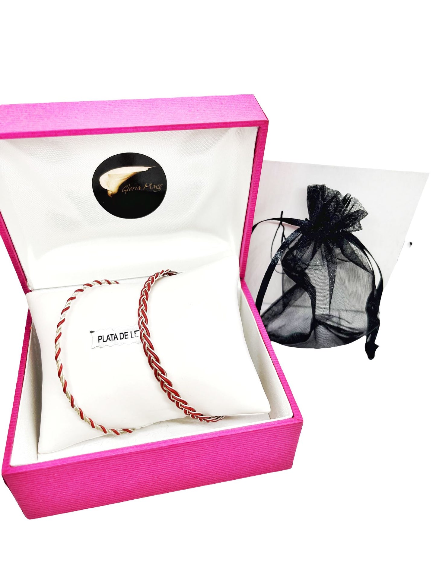 Conjunto de pulseras trenzadas plata 925 rojo