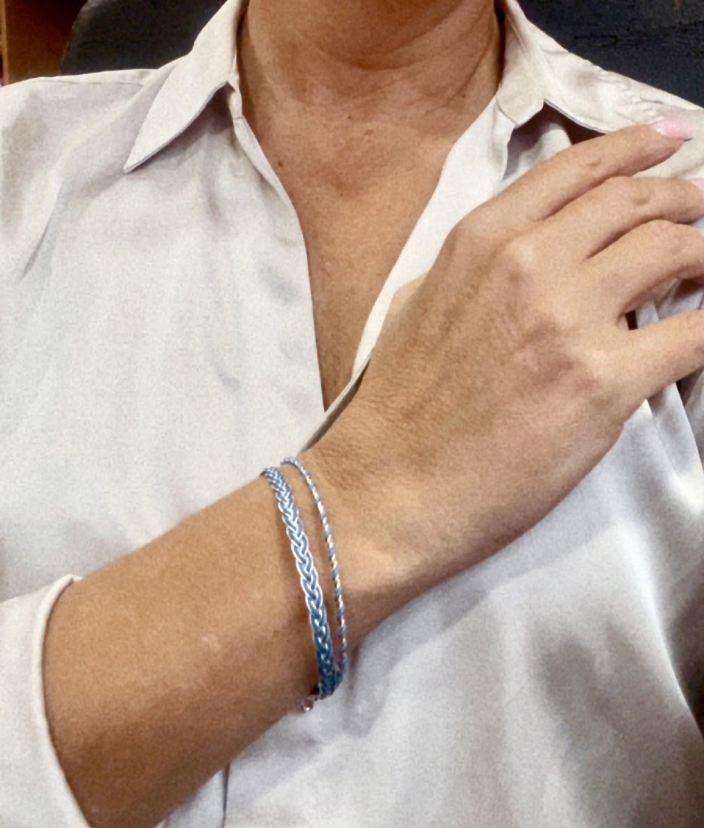 Conjunto de pulseras trenzadas plata 925 azul