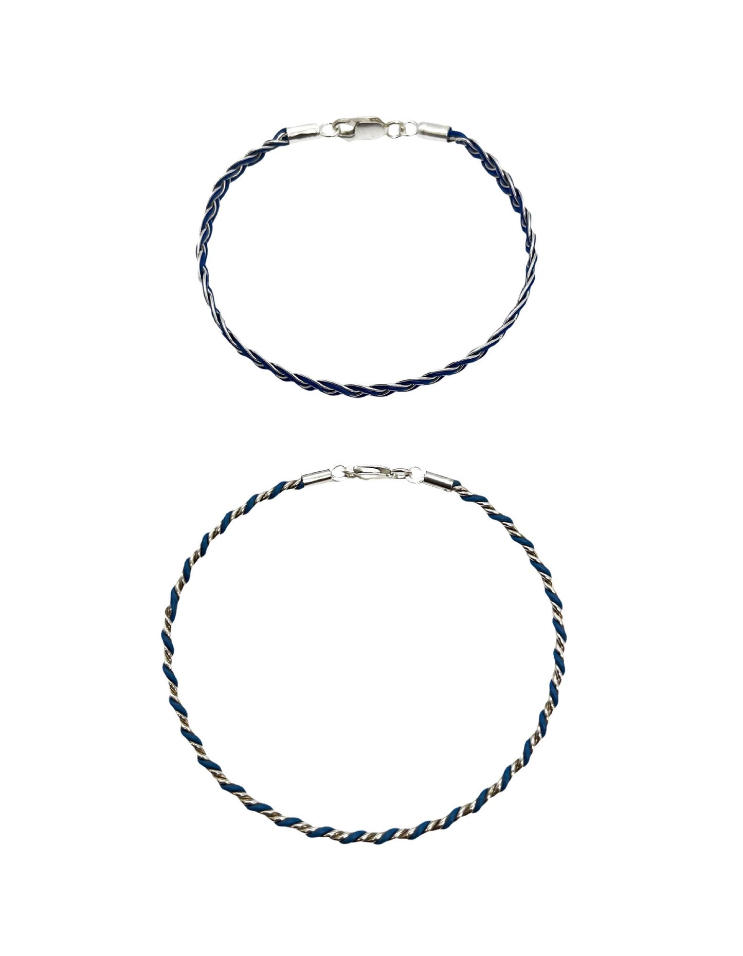Conjunto de pulseras trenzadas plata 925 azul