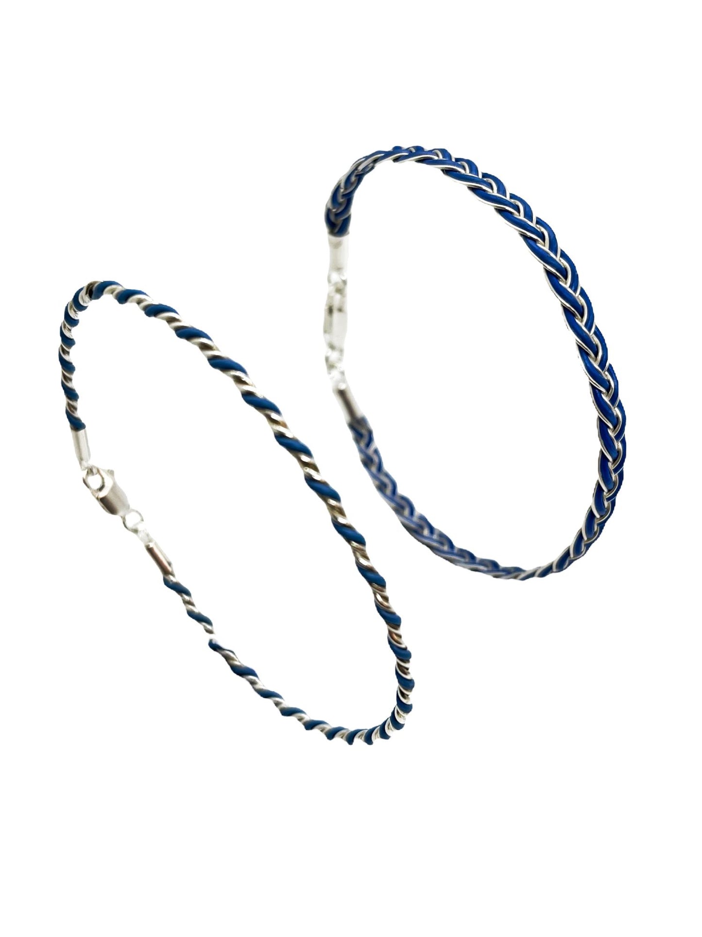 Conjunto de pulseras trenzadas plata 925 azul
