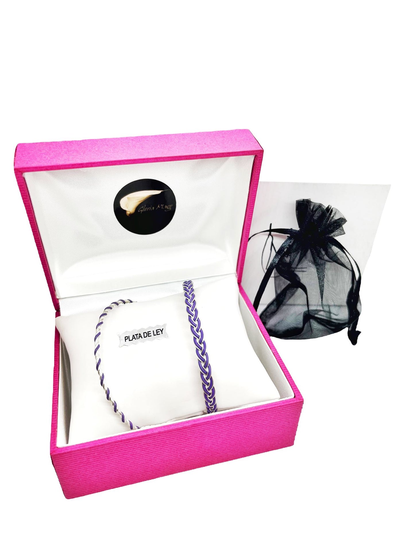 Conjunto de pulseiras trançadas em prata 925 na cor violeta