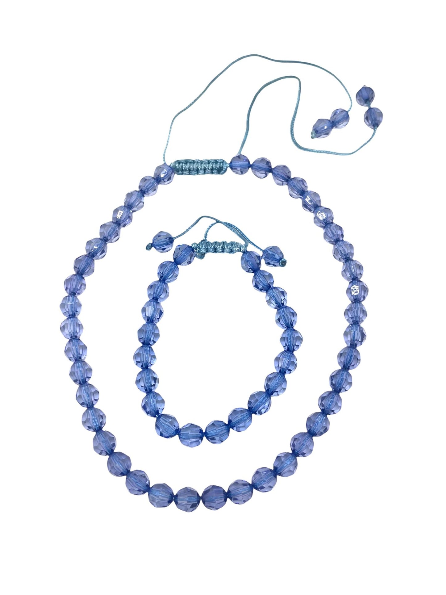 Conjunto collar y pulsera bolas facetadas en azul. Ajustable