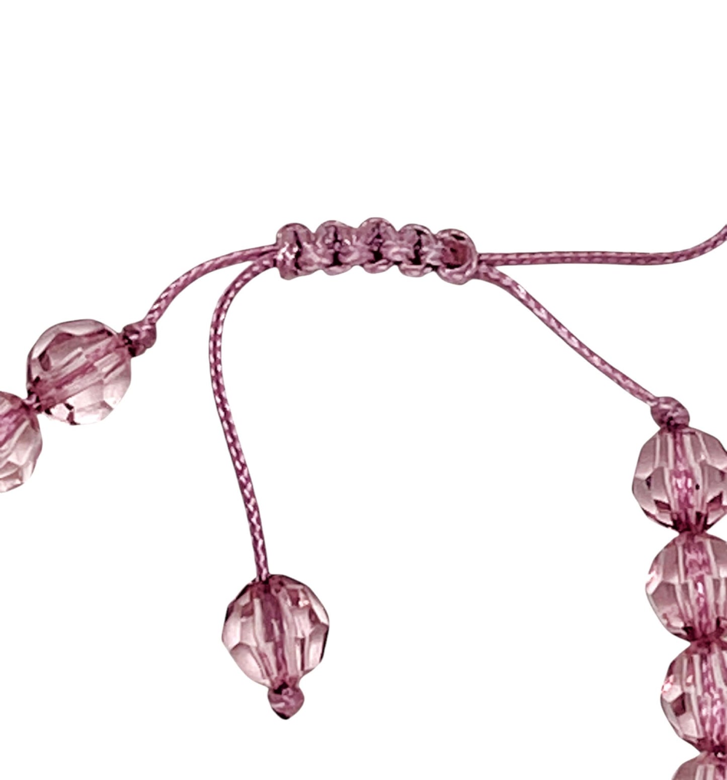 Conjunto collar y pulsera bolas facetadas en rosa. Ajustable