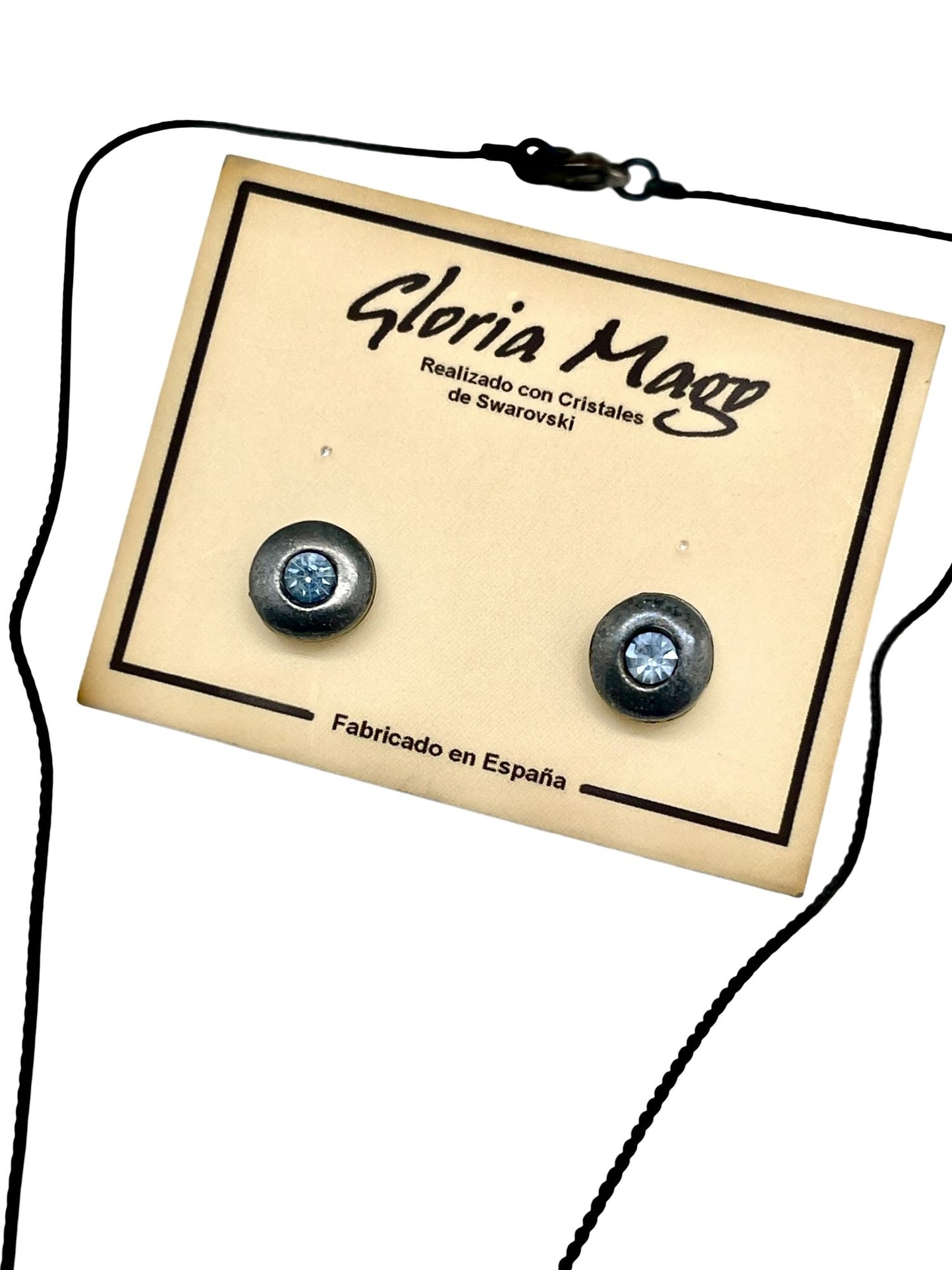 Conjunto collar y pendiente redondo plata 10µ gun y cristal Sw