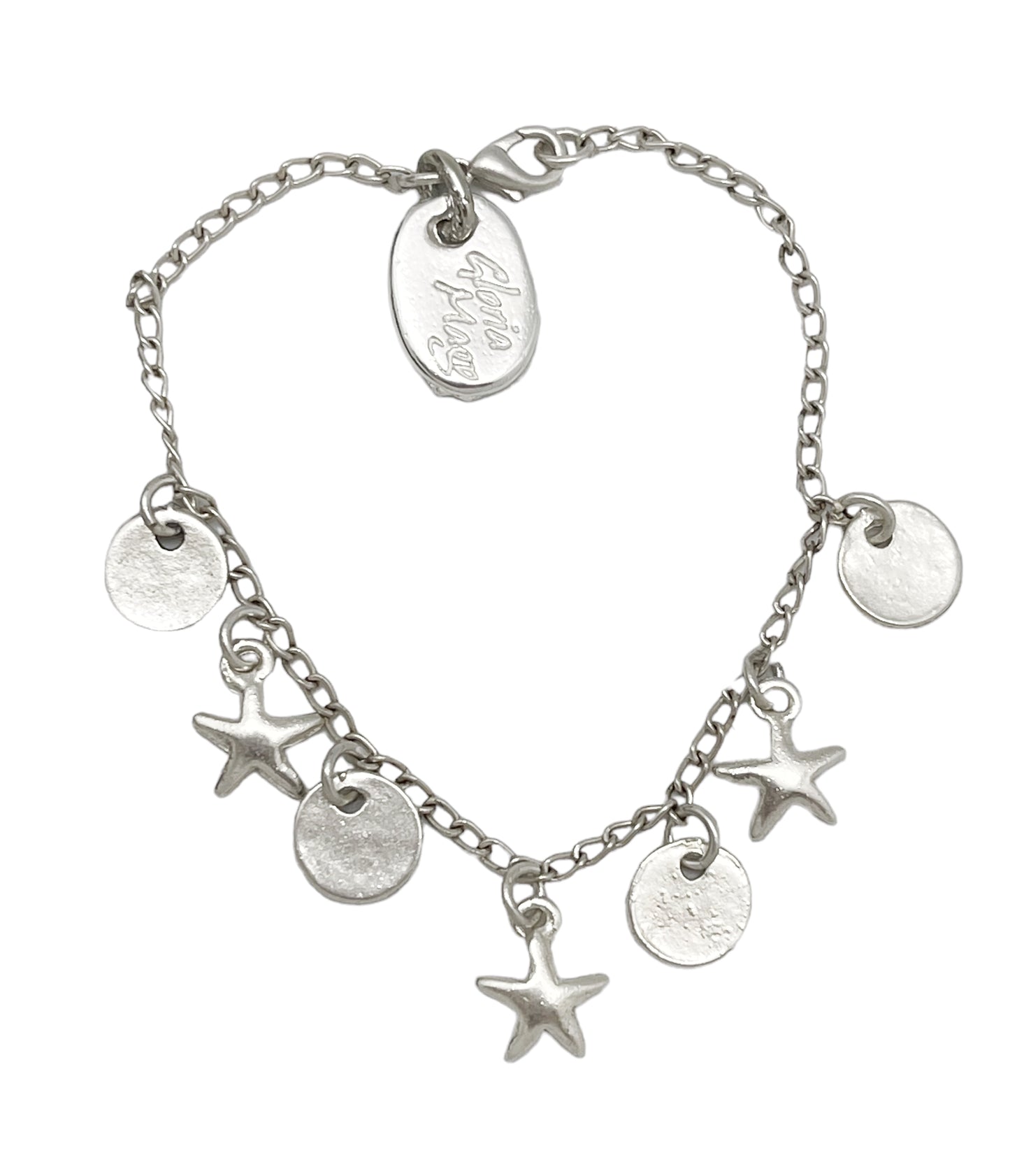 Conjunto estrella, pulsera charms y pendiente aro en plata chapado