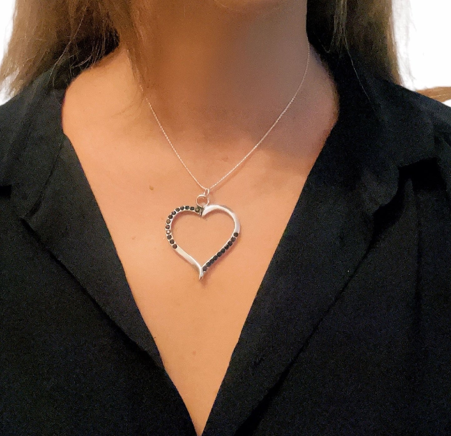 Collar Cuore negro en plata 7-10 micras