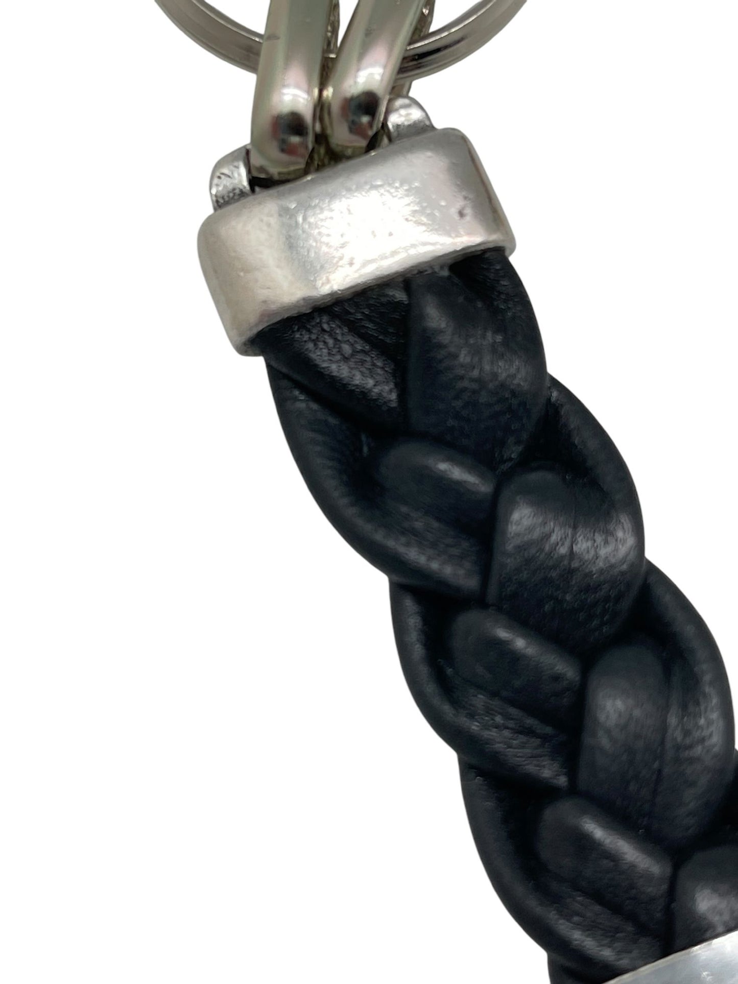 Conjunto pulsera y llavero trenzado negro en piel
