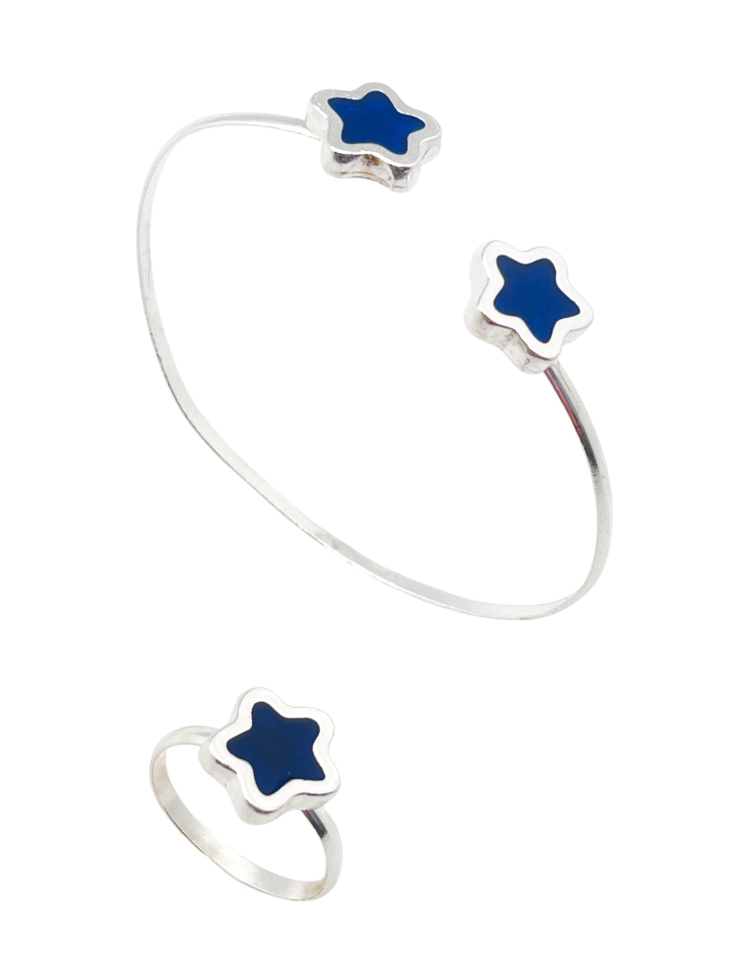 Conjunto Colors Flor Pulsera y anillo plata 10µ Marino