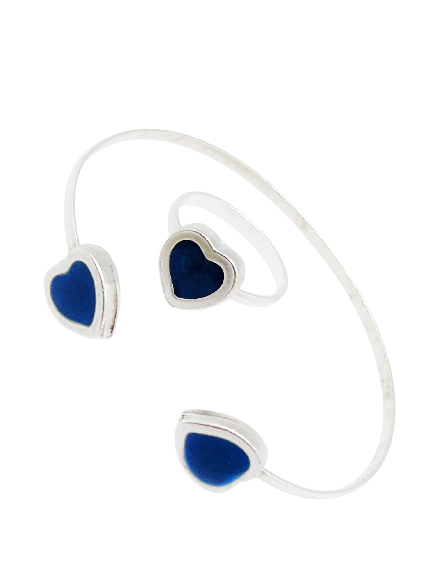 Conjunto Colors Corazón Pulsera y anillo plata 10µ Marino