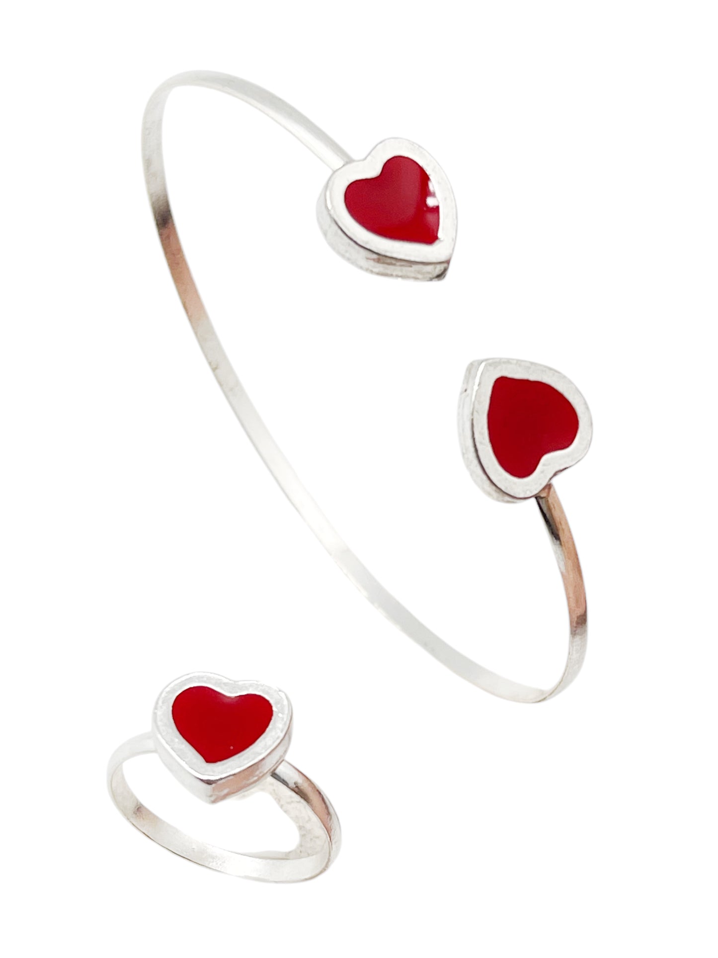Conjunto Colors Corazón Pulsera y anillo plata 10µ Rojo