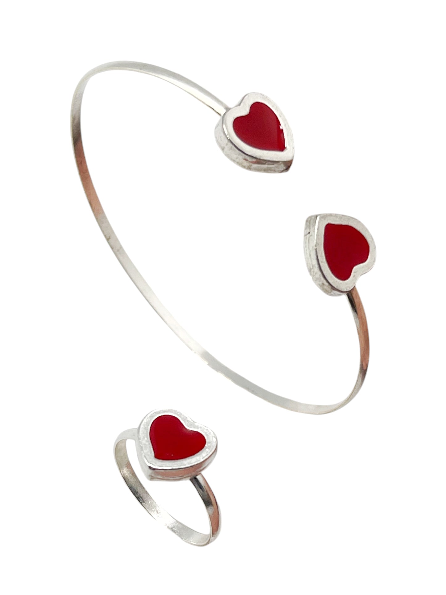 Conjunto Colors Corazón Pulsera y anillo plata 10µ Rojo