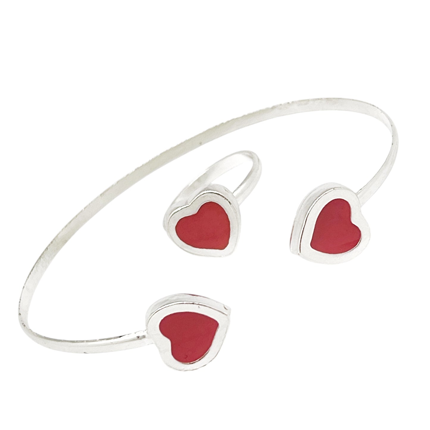 Conjunto Colors Corazón Pulsera y anillo plata 10µ Rojo