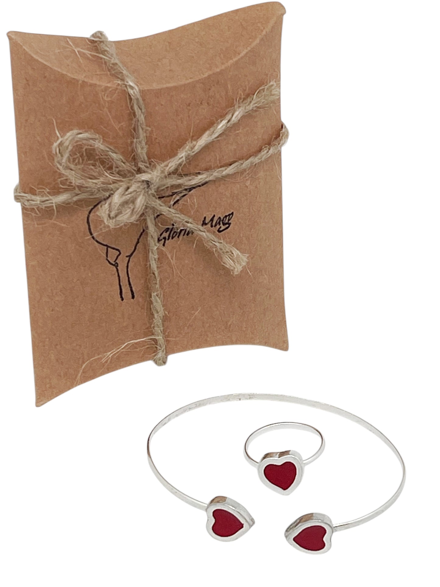 Conjunto Colors Corazón Pulsera y anillo plata 10µ Rojo