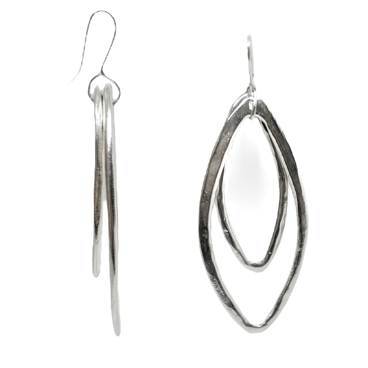 Pediente doble rombo gancho plata