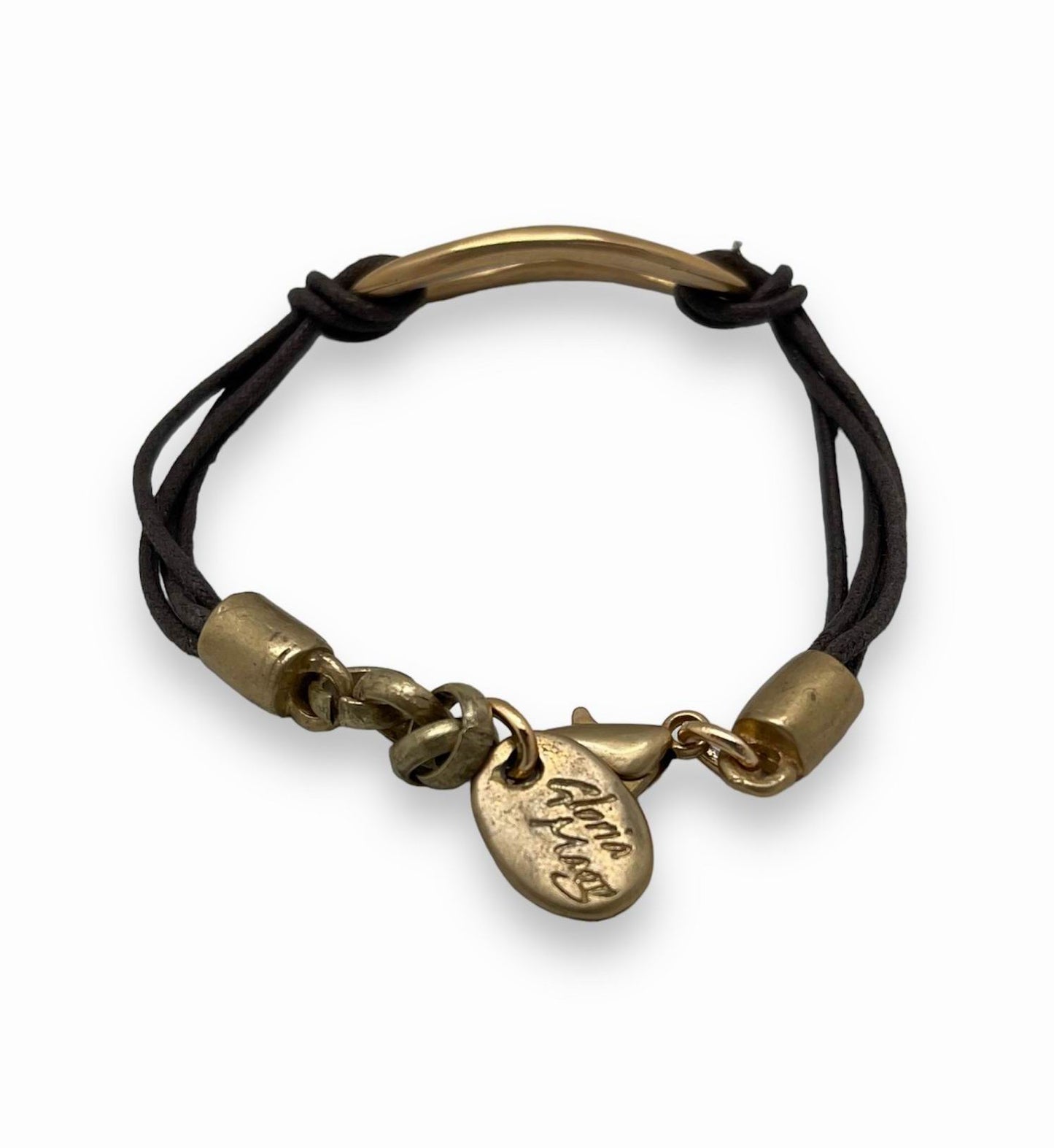 Pulsera dorado chapado y cordón marrón