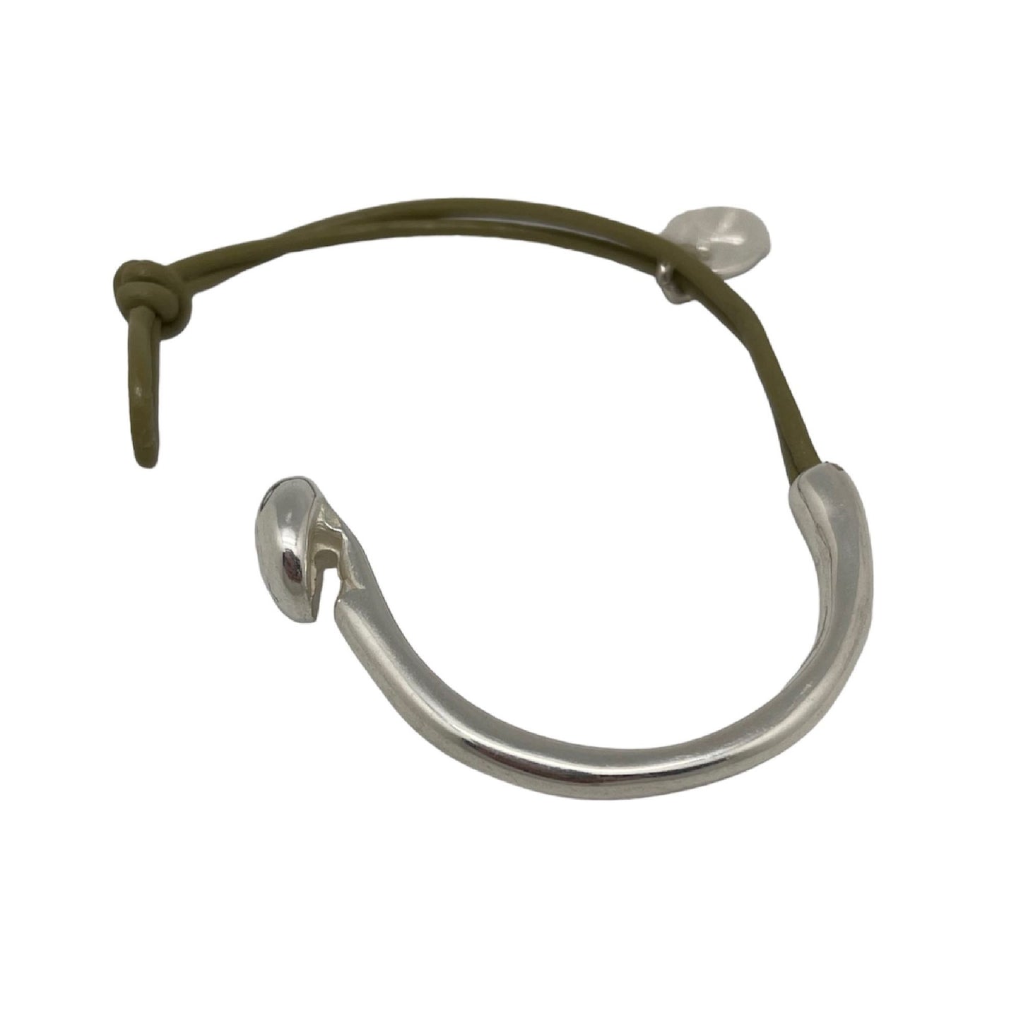 Pulsera cuero basic plata-kaki