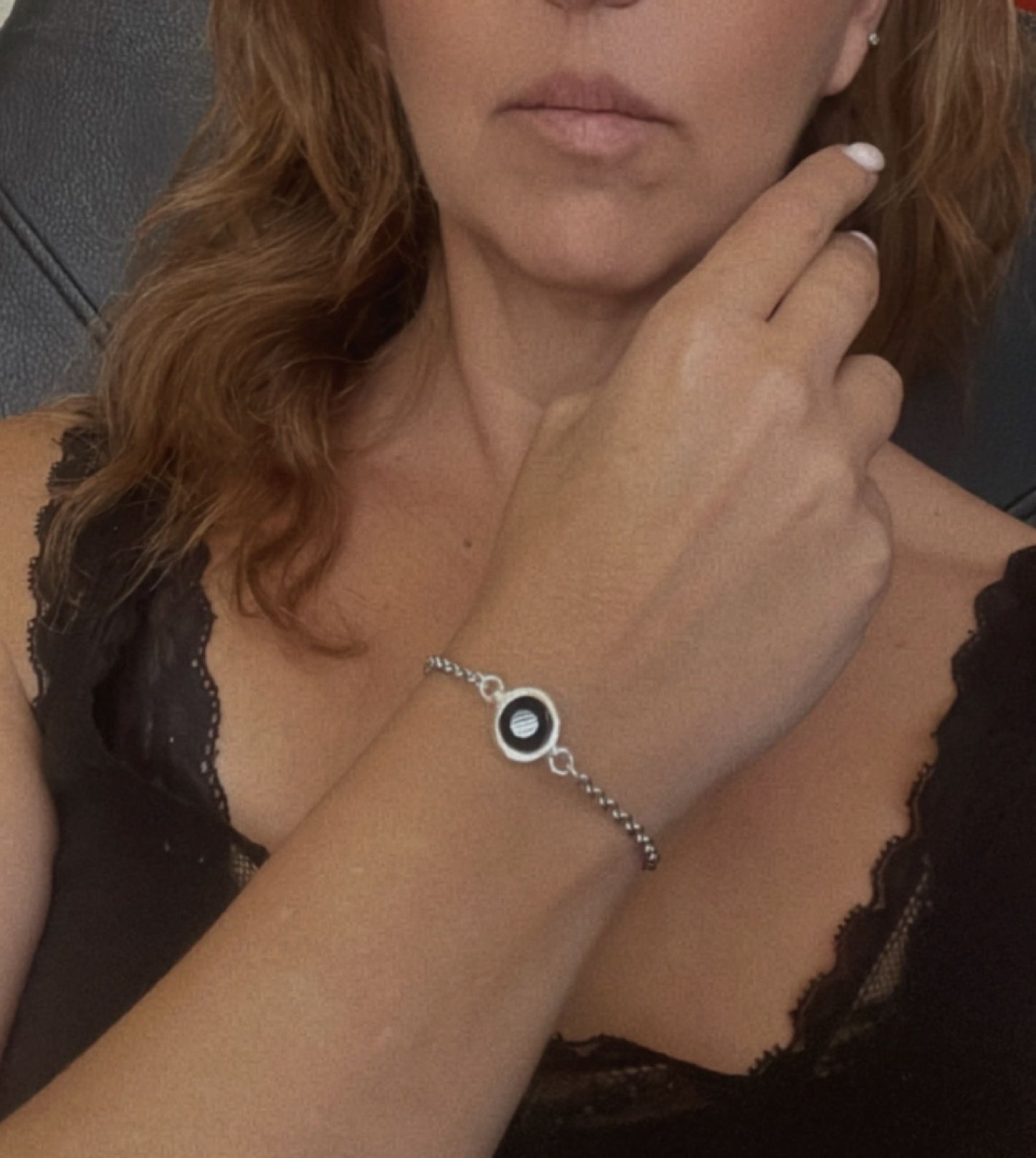 Pulsera cristal Sw y cadena en negro